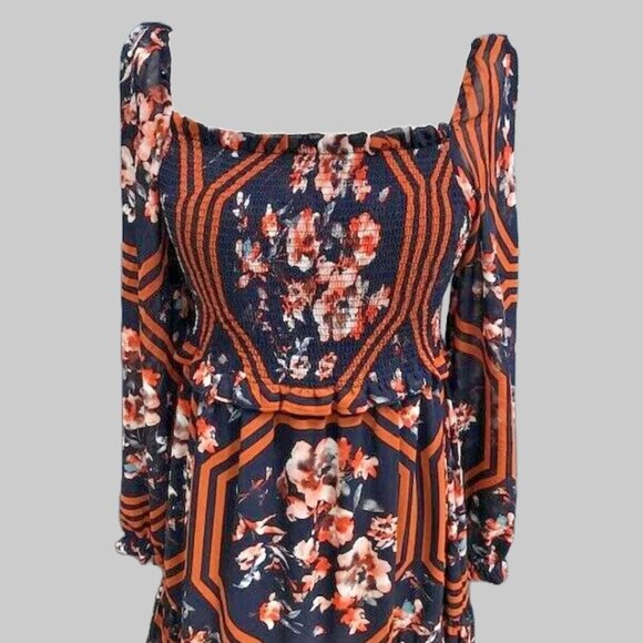 NWT EVIE ANTHROPOLOGIE NAVY FLORAL PRINT TIERED MAXI DRESS MEDIUM - Picture 5 of 7